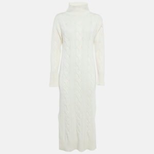 8 by Yoox Off-White Cable Knit High Neck Long Dress S