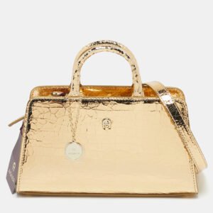 Aigner Gold Crackled Patent Leather Mini Cybill Tote