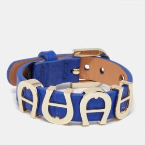 Aigner Blue Leather Gold Tone Logo Wrap Bracelet