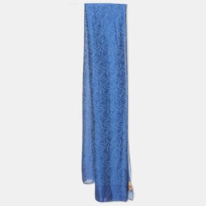 Aigner Blue Logo Pattern Silk & Cotton Stole
