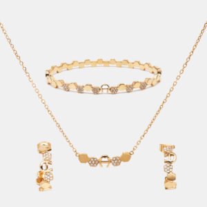 Aigner Crystal Logo Gold Tone Bracelet Earring and Necklace Set
