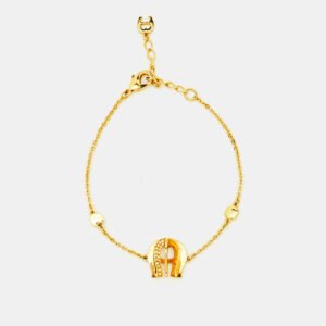 Aigner Crystal Logo Gold Tone Chain Bracelet