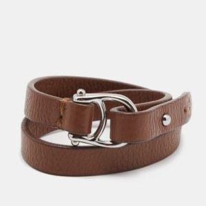 Aigner Brown Leather Double Tour Logo Bracelet