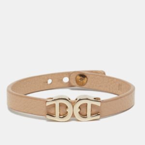 Aigner Logo Black Leather Gold Tone Bracelet M