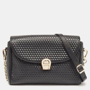 Aigner Black Embossed Leather Genoveva Crossbody Bag