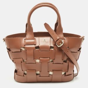 Aigner Brown Braided Leather Matera Tote