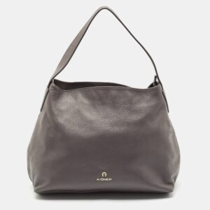 aigner grey leather zip hobo