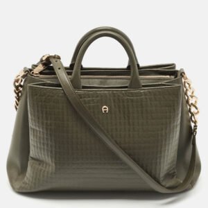 Aigner Olive Green Leather Olivia M Tote