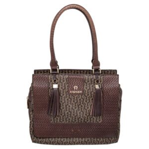 Aigner Brown Signature Canvas And Leather Tassel Satchel