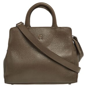 Aigner Dark Beige Grained Leather Cybill Tote