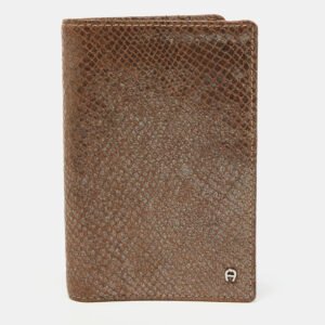 Aigner Brown Shimmer Snakeskin Embossed Leather Bifold Wallet