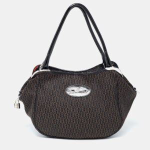 luxury-women-aigner-used-handbags-p927674-007 Aigner Black/Brown Signature Canvas Logo Hobo