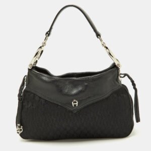 luxury-women-aigner-used-handbags-p928449-007 Aigner Black Signature Canvas and Leather Hobo