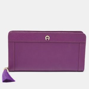 Aigner Purple Leather Cavallina Tassel Continental Wallet