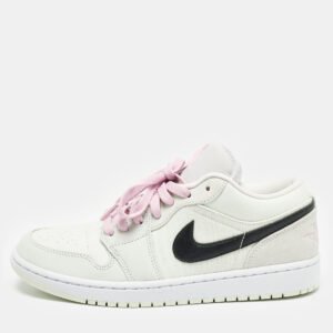 Air Jordans Green Nubuck Leather and Canvas Jordan 1 Low SE Barely Green Sneakers Size 42