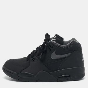 Air Jordans Black Nubuck Leather Air Flight High Top Sneakers Size 37.5