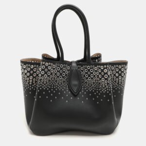 alaia black leather eyelet tote