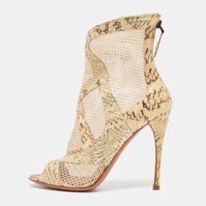 Alaia Cream Python and Mesh Zipper Booties Size 38