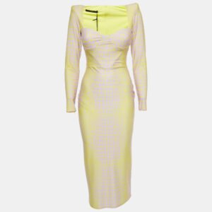 Alex Perry Yellow/Lilac Croc Print Jersey Midi Dress L