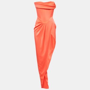 Alex Perry Neon Orange Harland Draped Satin Corset Gown S