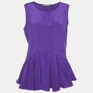 Alexander McQueen Purple Silk Peplum Style Sleeveless Top M