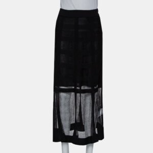 Alexander McQueen Black Patterned Silk Knit Midi Skirt M