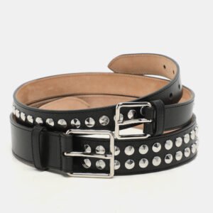 Alexander McQueen Black Leather Studded Double Waist Belt 65CM