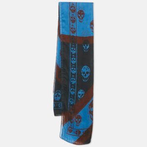 Alexander McQueen Blue Skull Print Modal Blend Scarf