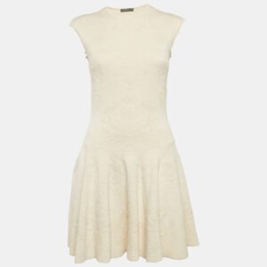 Alexander McQueen Cream Jacquard Stretch Knit Sleeveless Mini Dress M