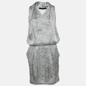 Alexander McQueen Grey Silk V-Neck Sleeveless Short Dress M