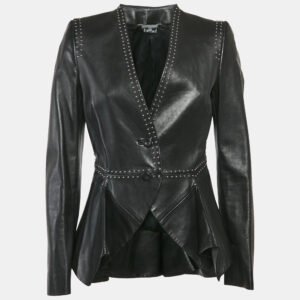 Alexander McQueen Black Studded Button Front Asymmetric Jacket M
