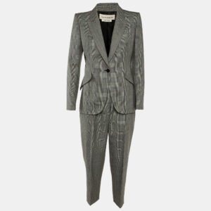 Alexander McQueen Grey Houndstooth Pattern Wool Pantsuit S/M