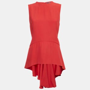 Alexander McQueen Red Crepe High-Low Flared Top M