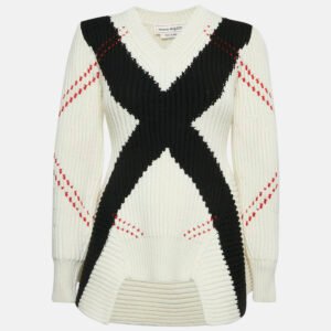 alexander mcqueen white argyle intarsia rib knit sweater xxs