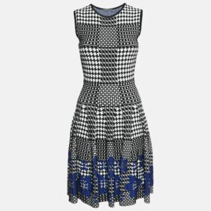 Alexander McQueen Black/Blue Patterned Stretch Knit Short Dress XS