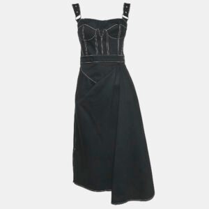 alexander mcqueen black denim bustier midi dress m