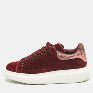 Alexander McQueen Burgundy Velvet and Snakeskin Effect Oversized Sneakers Size 40.5