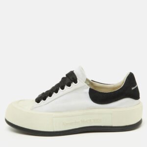 Alexander McQueen White/Black Canvas Tread Slick Sneakers Size 36