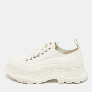 Alexander McQueen White Canvas and Rubber Tread Slick Lace Up Sneakers 39