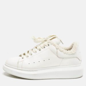 Alexander McQueen White Fur and  Leather Oversized  Sneakers Size 40