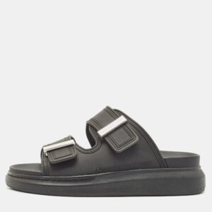 Alexander McQueen Black Rubber Hybrid Flat Slides Size 36