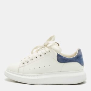 Alexander McQueen Blue/White Leather and Suede Oversized Lace Up Sneakers Size 38.5