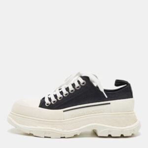 Alexander McQueen Black/White Canvas and Rubber Tread Slick Sneakers Size 38