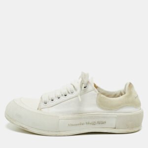 Alexander McQueen White Canvas and Rubber Tread Slick Sneakers Size 40