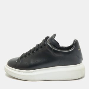 Alexander McQueen Black Leather Oversized Sneakers Size 37.5