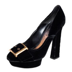 Alexander McQueen Black Velvet Buckle Platform Pumps Size 39