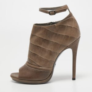 Alexander McQueen Brown Croc Embossed Leather Open Toe Ankle Boots Size 40