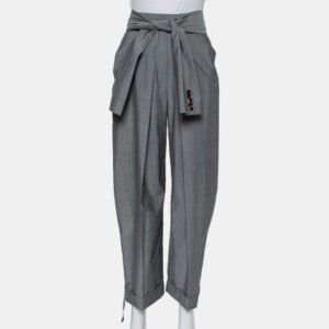 Alexander Wang Grey Wool and Mohair Blend Tie Front Tapered Pants M