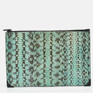 Alexander Wang Black Green Watersnake and Leather Zip Clutch