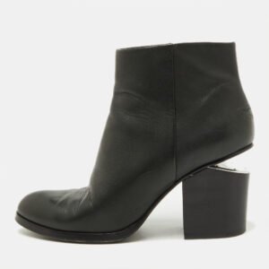 Alexander Wang Black Leather Block Heel Ankle Length Boots Size 39